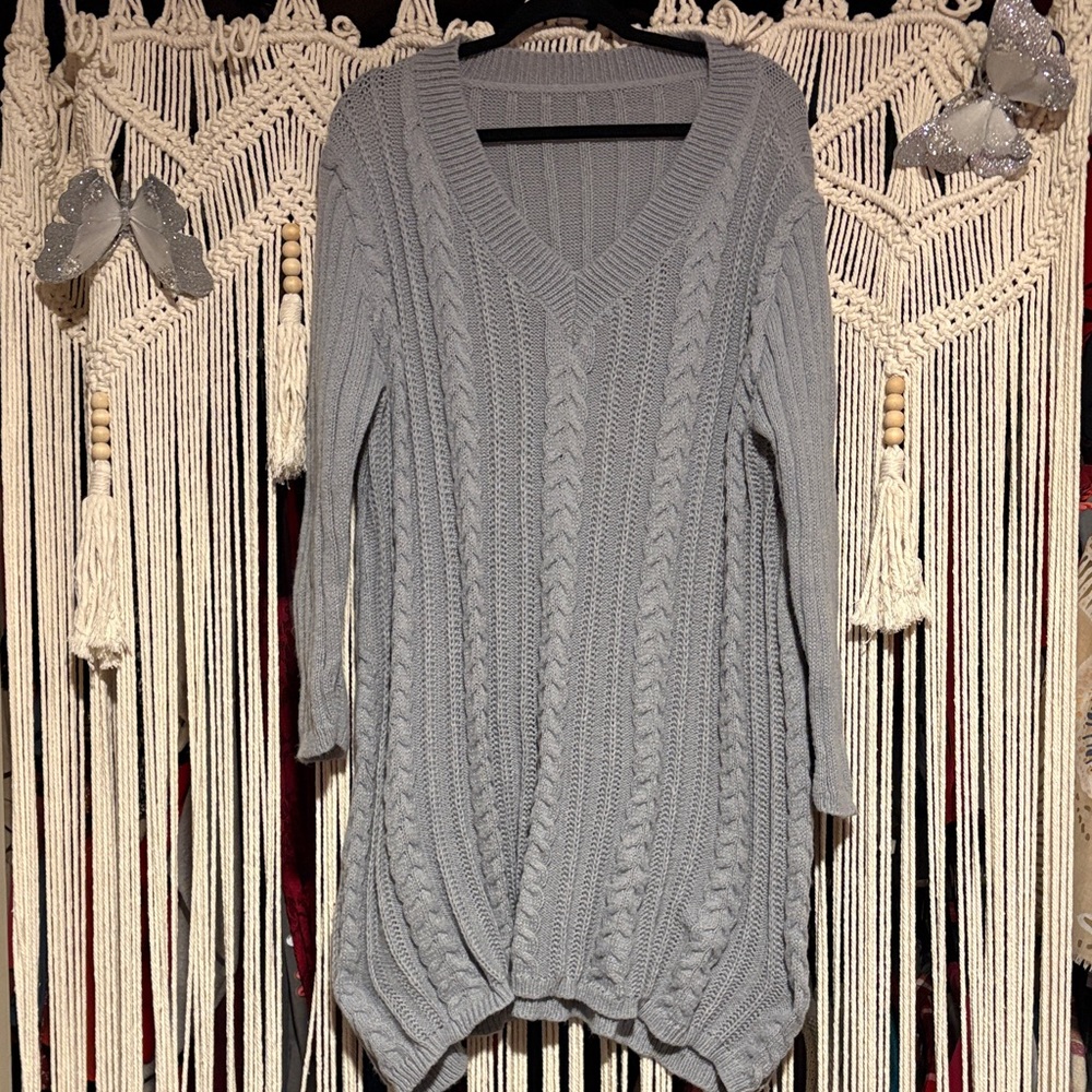SHEIN Light Gray V-Neck Sweater Dress